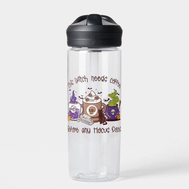 The Witch Needs Coffee - Coffee Lover Water Bottle (Front)