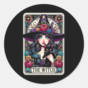 The Witch Tarot Card Halloween Gothic Witchy Vibes Classic Round Sticker