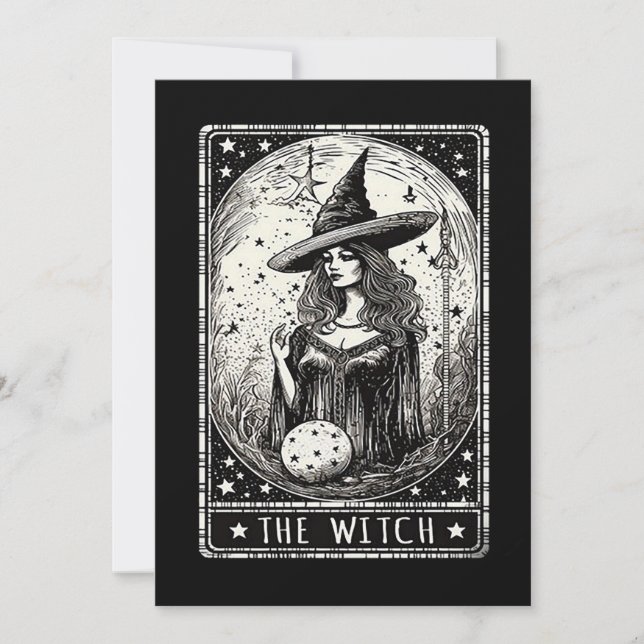 The witch Tarot Card Vintage Halloween Witch  (Front)