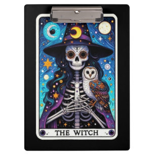 The Witch Tarot   Skeleton Witch with Owl Clipboard