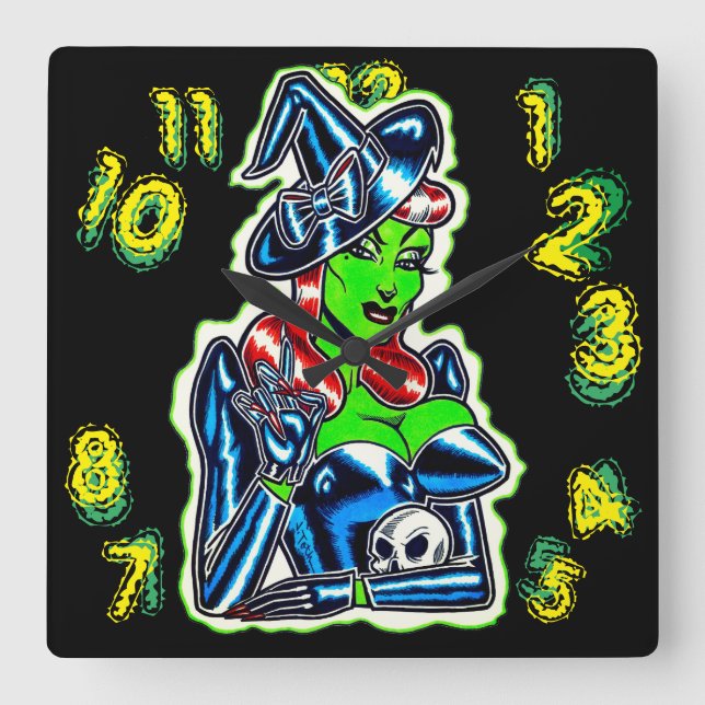 The Witching Hour Square Wall Clock (Front)