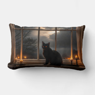 The Witch's Familiar, Spooky Black Cat Lumbar Cushion