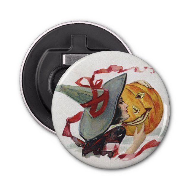 The Witch's Kiss: a Jack o Lantern on Halloween Bottle Opener (Front)