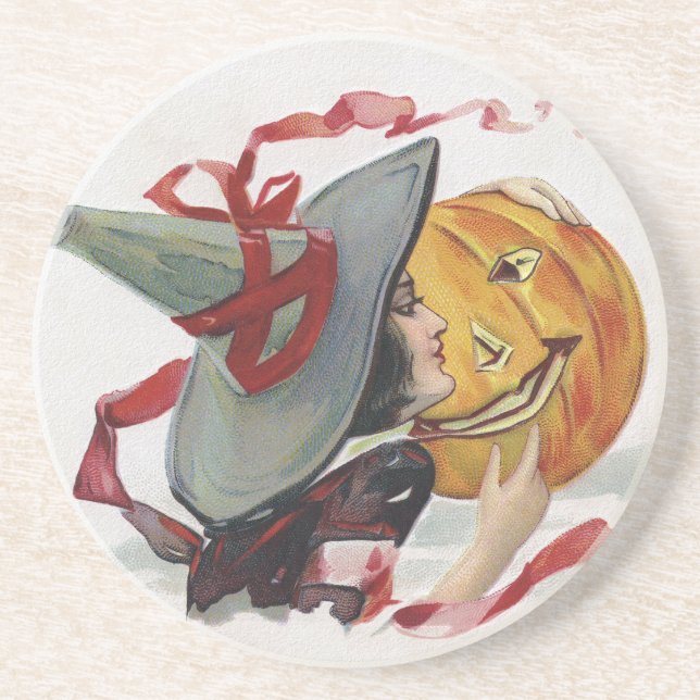 The Witch's Kiss: a Jack o Lantern on Halloween Coaster (Front)
