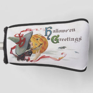 The Witch's Kiss: a Jack o Lantern on Halloween Golf Head Cover