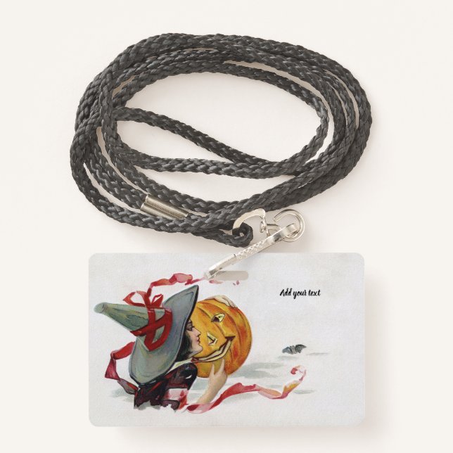 The Witch's Kiss: a Jack o Lantern on Halloween ID Badge (Back with Lanyard)