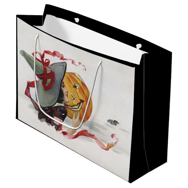 The Witch's Kiss: a Jack o Lantern on Halloween Large Gift Bag (Front Angled)