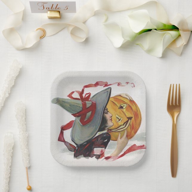 The Witch's Kiss: a Jack o Lantern on Halloween Paper Plate (Wedding)
