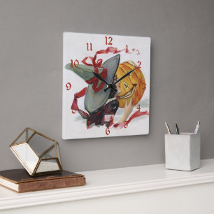 The Witch's Kiss: a Jack o Lantern on Halloween Square Wall Clock