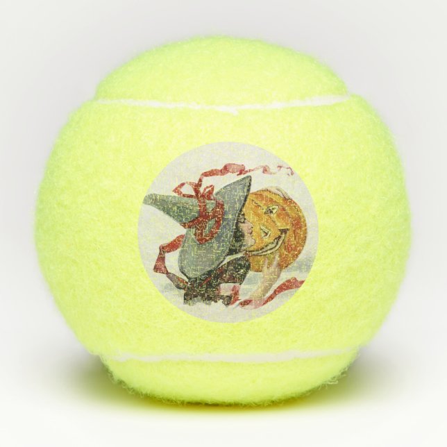 The Witch's Kiss: a Jack o Lantern on Halloween Tennis Balls (Front)