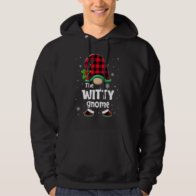 The Witty Gnome Buffalo Plaid Christmas Matching F Hoodie (Front)