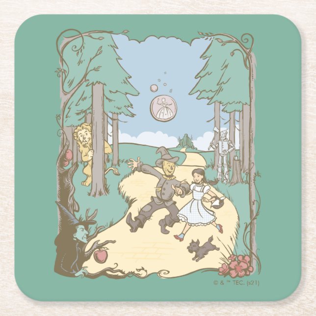 The Wizard Of Oz™ | Storybook Yellow Brick Road Square Paper Coaster (Front)
