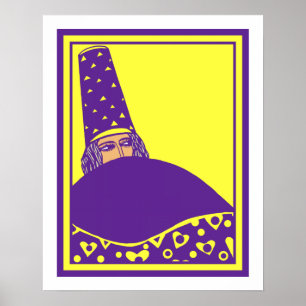The wizard, vector drawing in yellow and purple poster