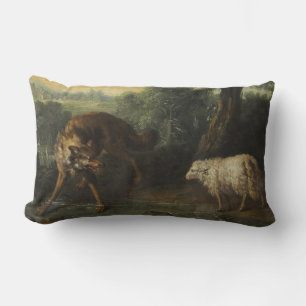 The Wolf and the Lamb (by Jean-Baptiste Oudry) Lumbar Cushion