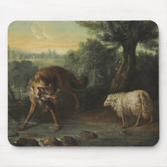 The Wolf and the Lamb (by Jean-Baptiste Oudry) Mouse Mat (Front)