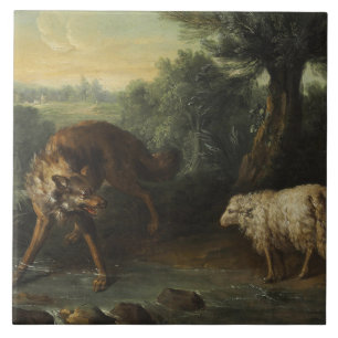 The Wolf and the Lamb (by Jean-Baptiste Oudry) Tile