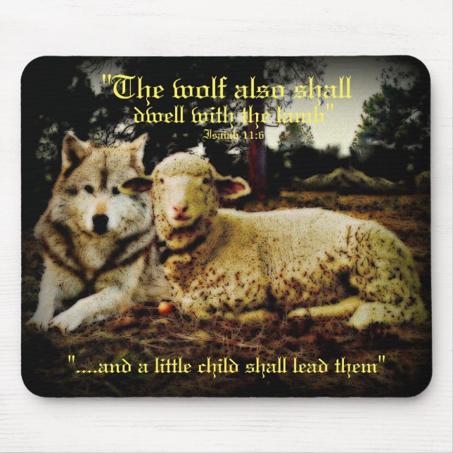 "The wolf shall dwell with the lamb" laying down Mouse Mat (Front)