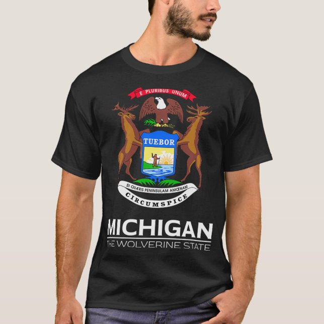 THE WOLVERINE STATE MICHIGAN FLAG DETROIT GREAT LA T-Shirt (Front)