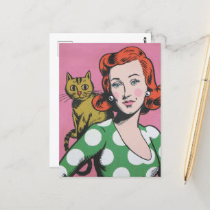 The Woman and her Cat Postcard