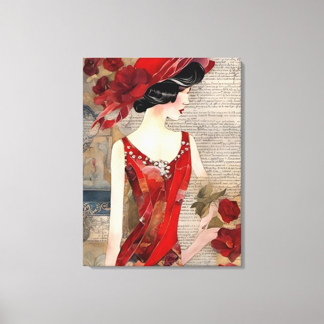 The Woman in a red dress collage Canvas Print (Front)