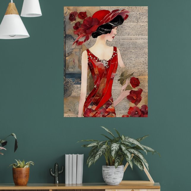 The Woman in a red dress collage Poster (Living Room 1)