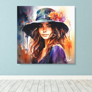 The Woman in the Hat: Portrait of Vibrant Grace Canvas Print