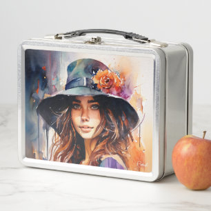 The Woman in the Hat: Portrait of Vibrant Grace Metal Lunch Box