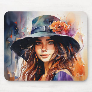The Woman in the Hat: Portrait of Vibrant Grace Mouse Mat