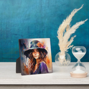 The Woman in the Hat: Portrait of Vibrant Grace Plaque