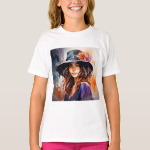 The Woman in the Hat: Portrait of Vibrant Grace T-Shirt