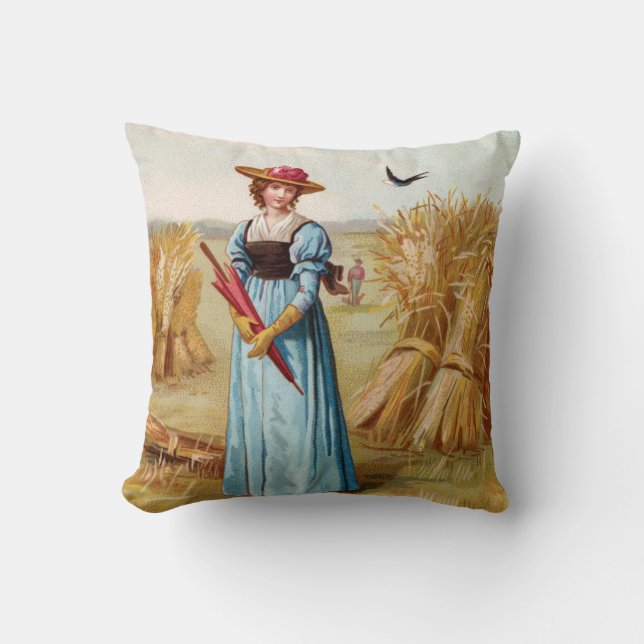 The Woman in the Wheat Field Throw Pillow (Front)