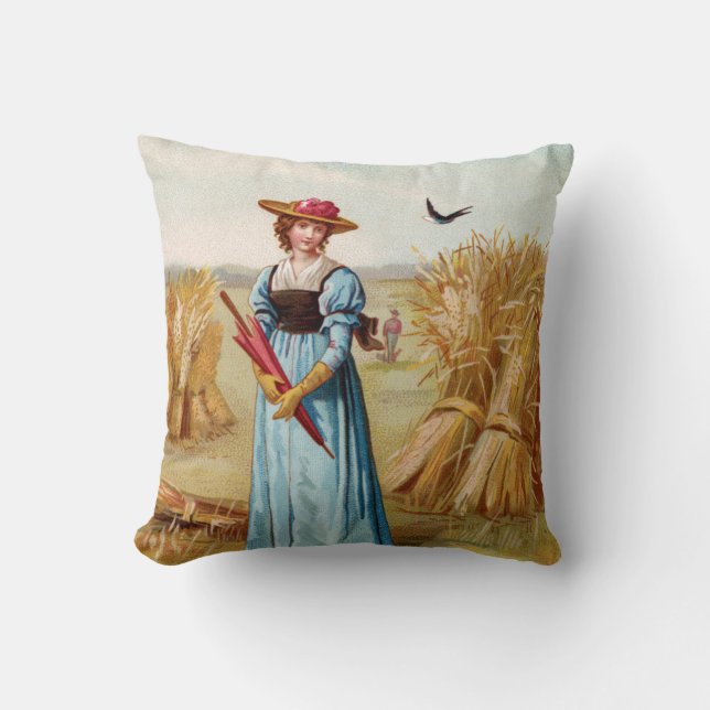 The Woman in the Wheat Field Throw Pillow (Front)
