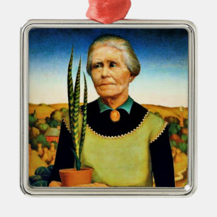 The Woman with Plants by Grant Wood Metal Tree Decoration