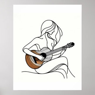The Woman with the Guitar - Minimalist Line Art Poster