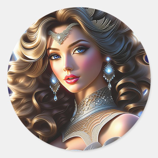 The woman's dress is beautiful and impressive. It  Classic Round Sticker (Front)