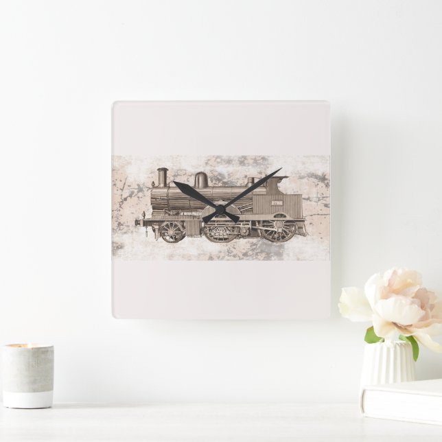 The wonderful age of steam locomotion square wall clock (Home)