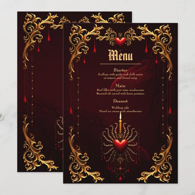 The wonderful beautiful art of gothic elegance.  menu (Front/Back)