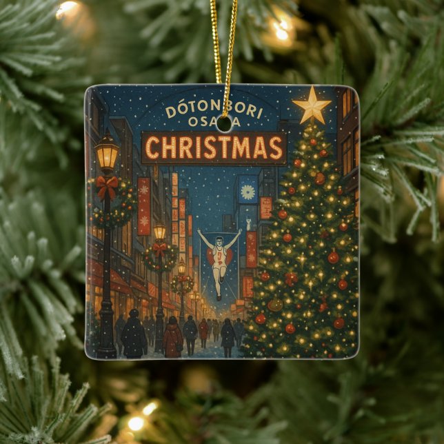 The wonderful Dotonbori Christmas Street in Osaka Ceramic Ornament (Tree)