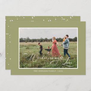 The Wonders of His Love Photo Script Green Holiday Card