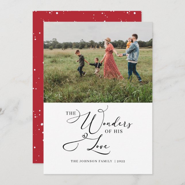 The Wonders of His Love Photo Typography Modern Holiday Card (Front/Back)