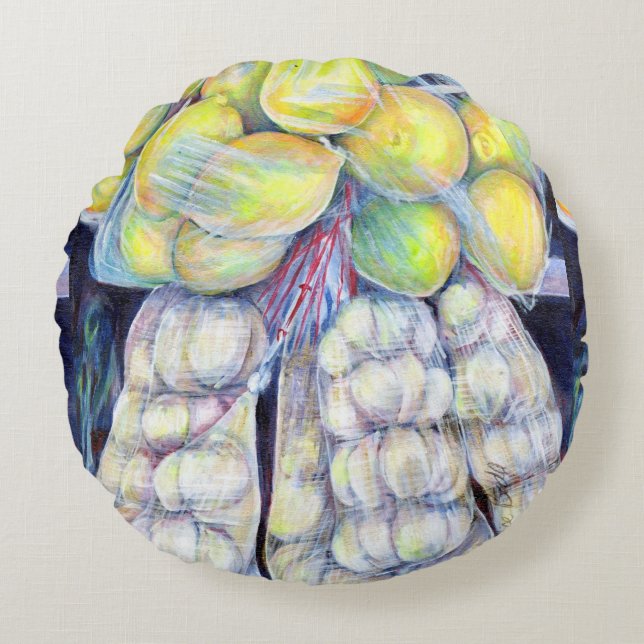 The Wonders of the Wet Markets, Singapore Round Cushion (Front)