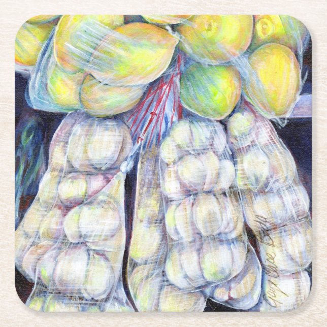 The Wonders of the Wet Markets, Singapore Square Paper Coaster (Front)