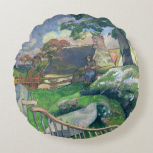 The Wooden Gate or, The Pig Keeper, 1889 Round Cushion