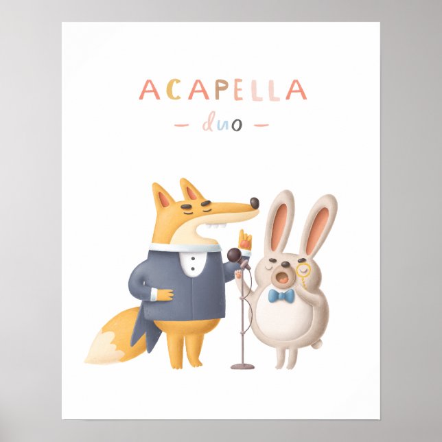 The Woodland Animal Acapella Duo Nursery Poster (Front)
