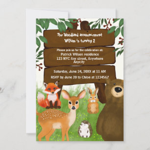 The Woodland Birthday Party Forest Animals Kids Invitation