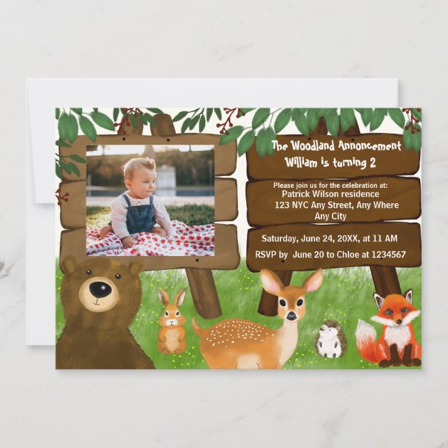 The Woodland Calling All Forest Animals Birthday  Invitation (Front)