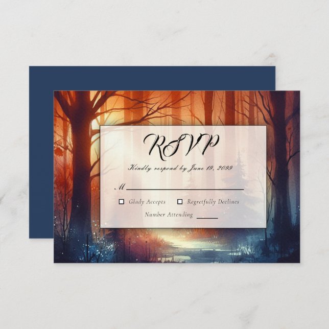 The Woodland Spell of Falling Leaves Wedding RSVP Card (Front/Back)
