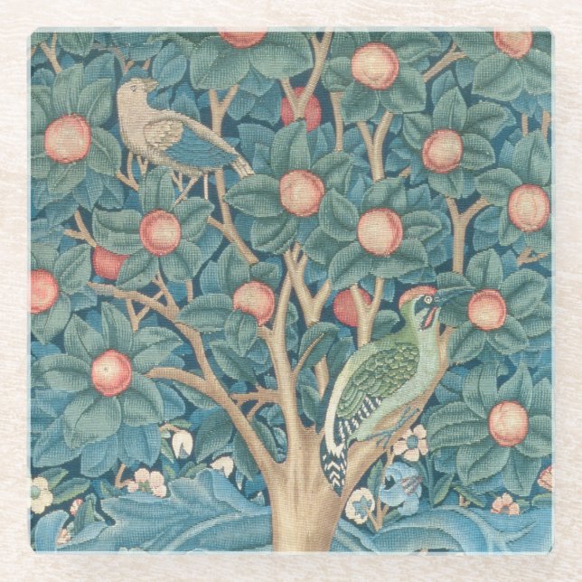 The Woodpecker Tapestry, detail of the woodpeckers Glass Coaster (Front)