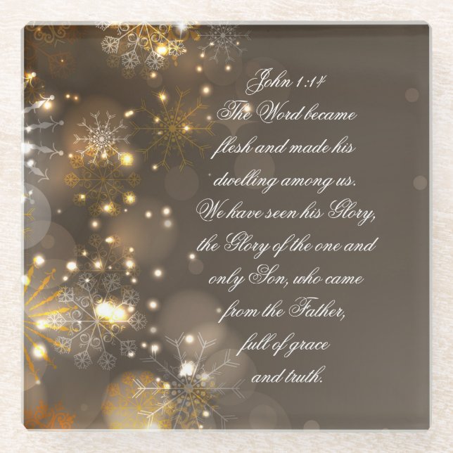 The Word Became Flesh Bible Verse, John 1:14 Glass Coaster (Front)