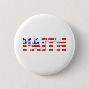 The word " Faith"  with American flag 6 Cm Round Badge